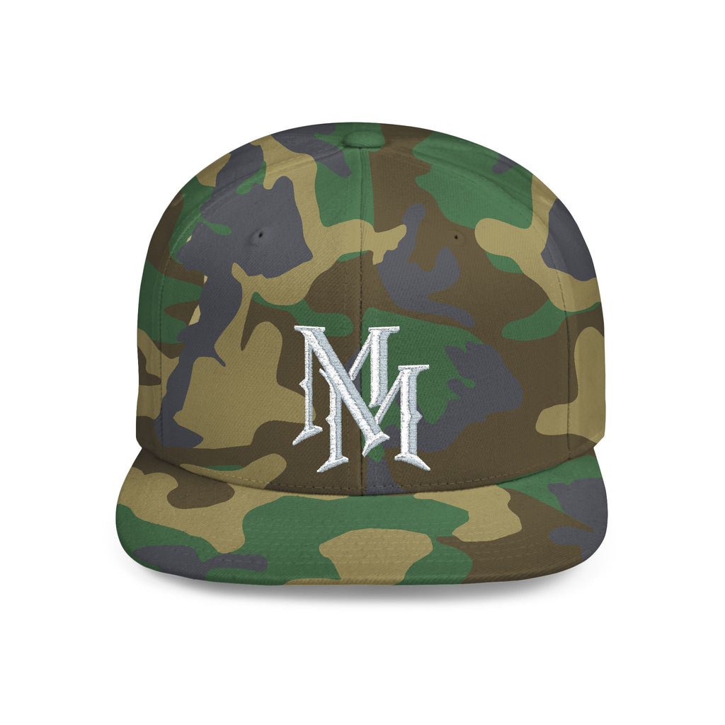 Flat Bill Snapback Hat — Embroidered "MM" Monogram Streetwear Cap