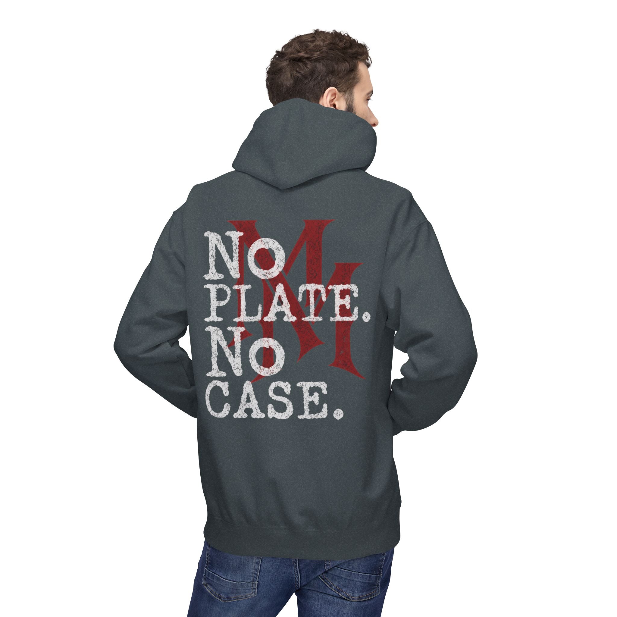 No Plate No Case Hoodie – Bold Distressed Logo Pullover