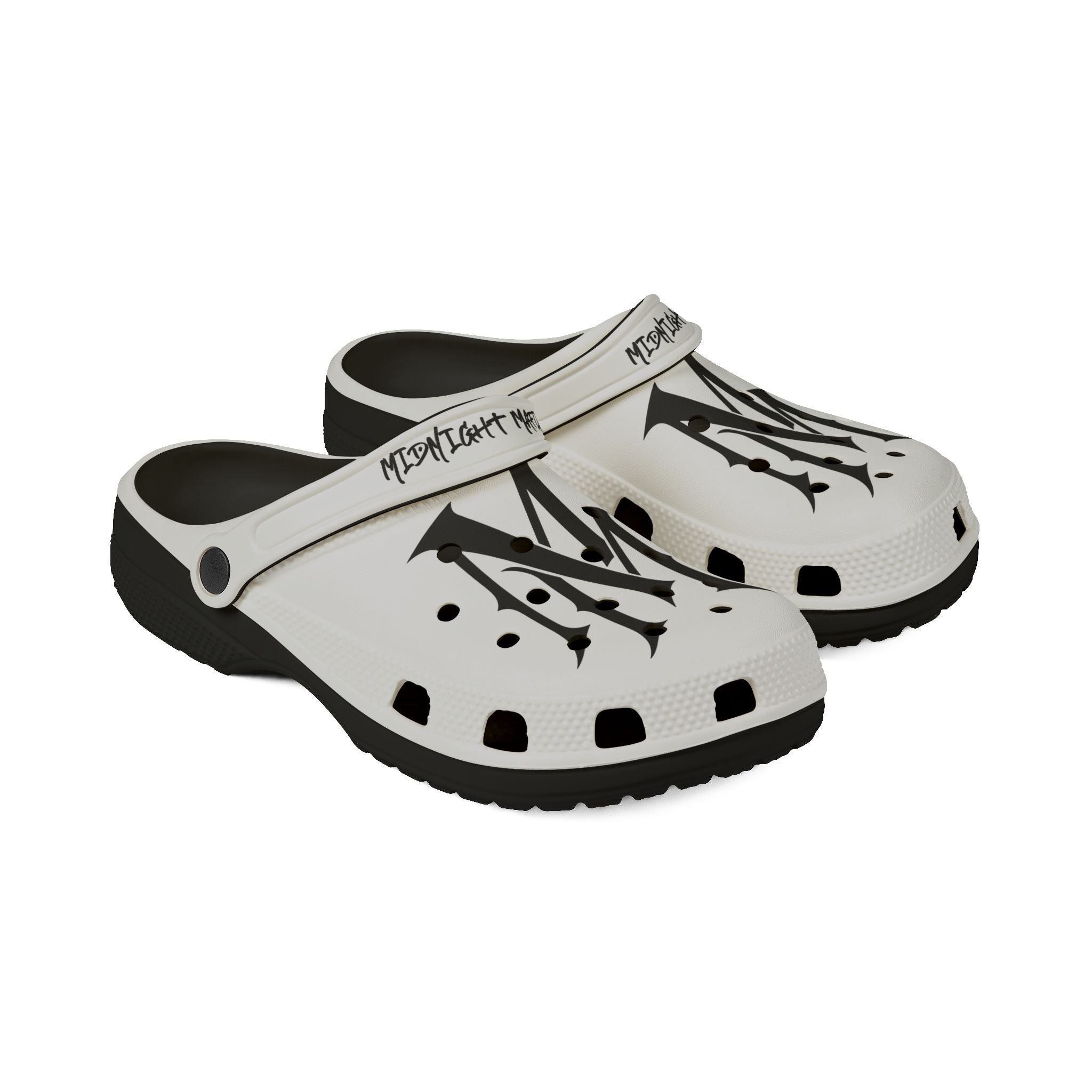 Graphic EVA Foam Clogs — White ‘MM’ Logo Slip-On Shoes